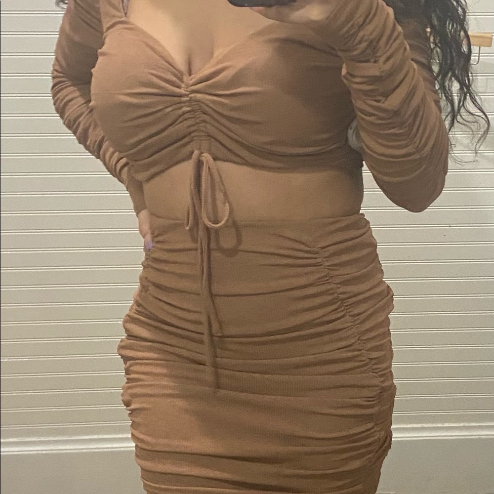 Brown drawstring skirt set